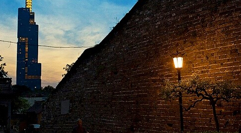 The Ming city wall across the board with LED lighting